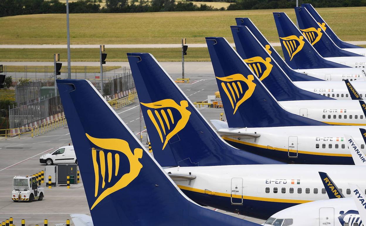 Aviones de Ryanair en el aeropuerto de Stansted, en Londres.