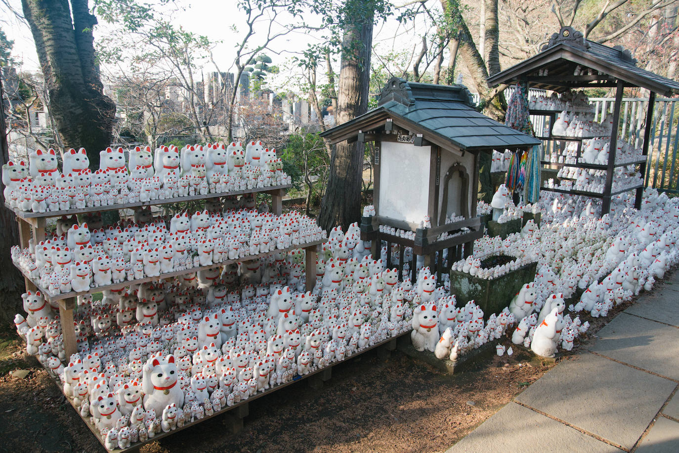 4.- Templo Gotokuji (Tokio, Japón) | Es un templo budista situado en el barrio de Setagaya, al oeste de Tokio. El templo es famoso por ser considerado el lugar donde se originó el conocidísimo amuleto 'maneki-neko', el gato que tiene la pata superior derecha levantada.