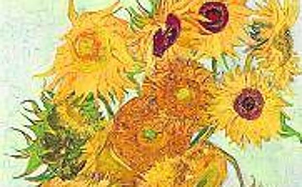 Imagen principal - 1. Los girasoles de Van Gogh. 2. La joven de la perla de Vermeer. 3. Oskar González Mendia, delante de 'La variante ovoide de la desocupación de la esfera', de Oteiza.