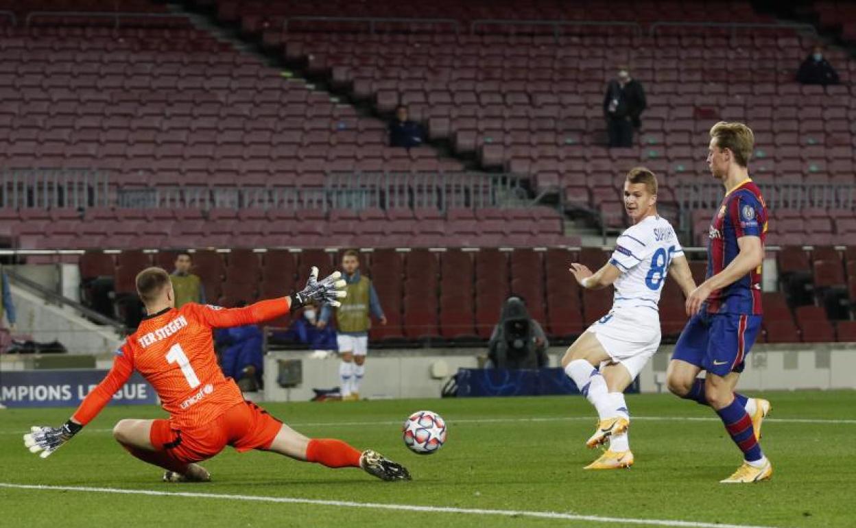 Ter Stegen, clave en la victoria del Barça ante el Dinamo de Kiev. 