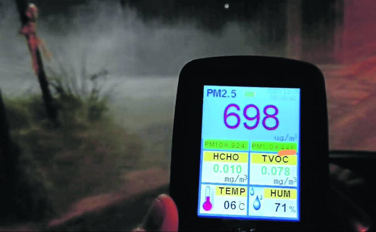 Muestra de la contaminación que registra uno de los medidores adquiridos por los vecinos.