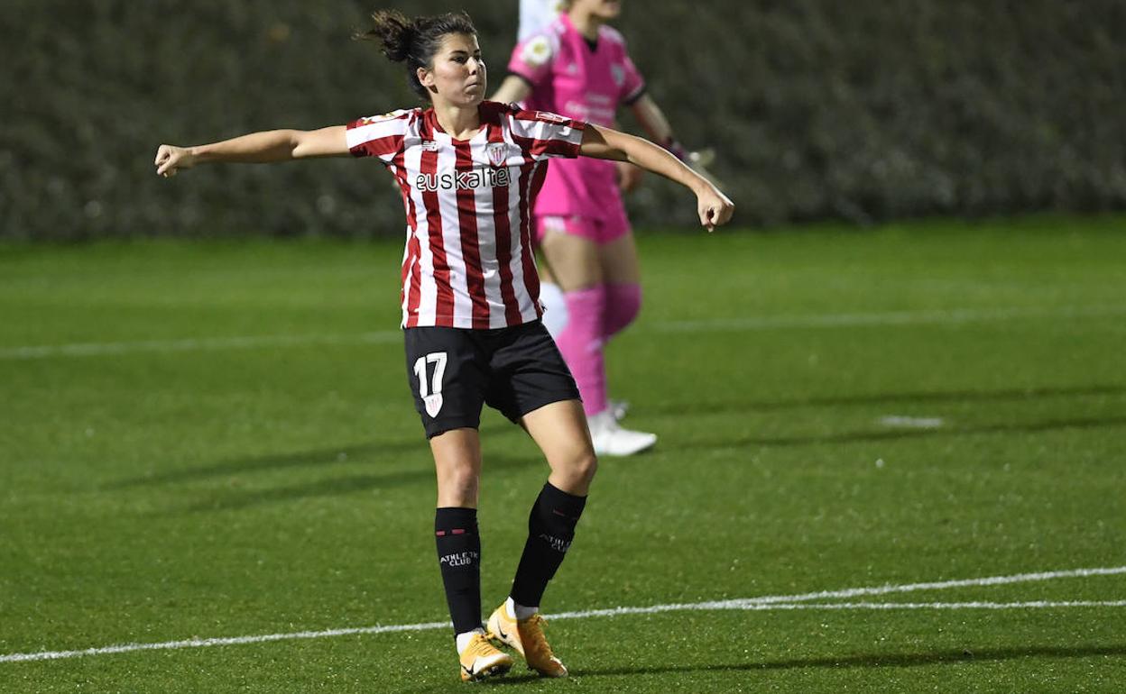 Lucía García celebra el primer tanto del pasado jueves en Lezama ante el Madrid CFF. 