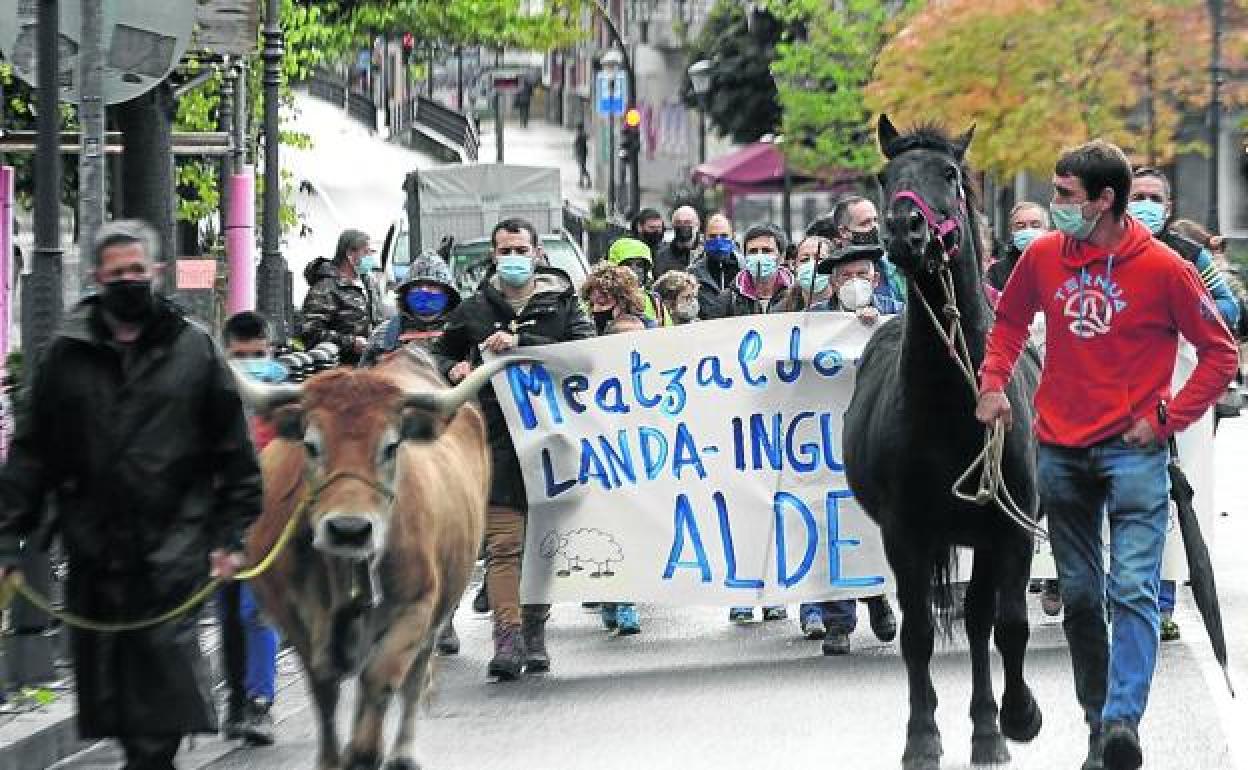 Protesta de los ganaderos de la Zona Minera el pasado mes de octubre. 