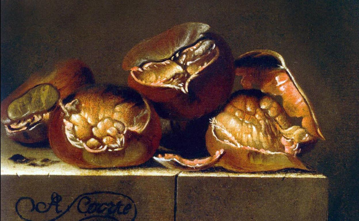 'Bodegón de castañas', Adriaen Coorte 1705. Wikimedia Commons CC PD.