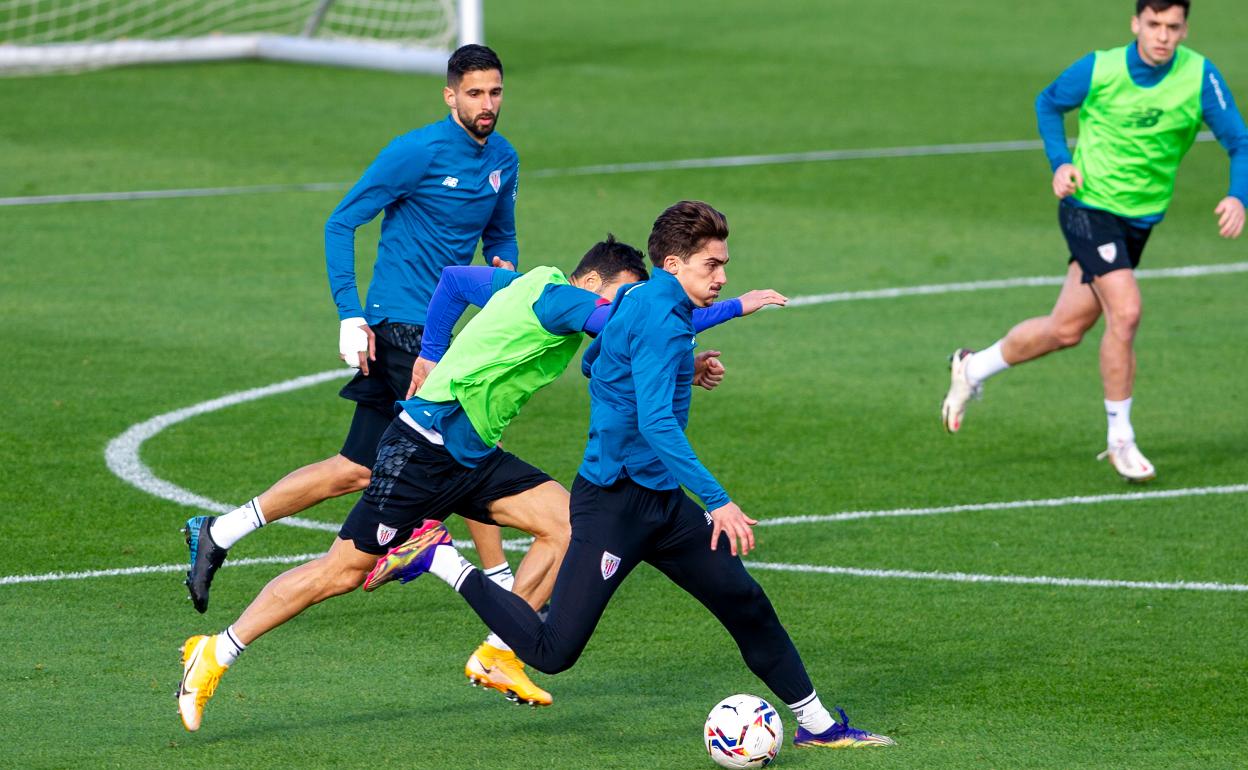 Los jugadores del Athletic, en un entrenamiento. 
