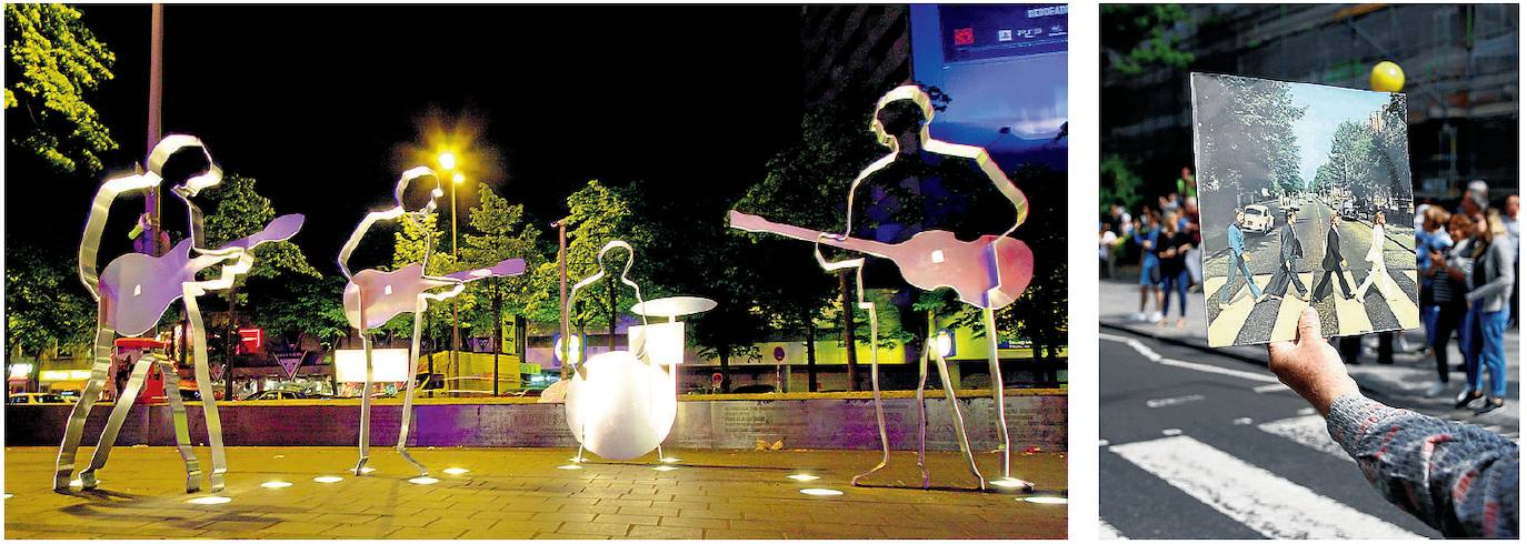 Plaza de los Beatles, en Hamburgo; y el famoso paso de cebra a la entrada de los estudios Abbey Road de Londres. 