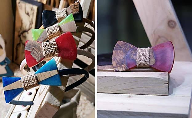 Diademas y pajarita, que las fabrican para toda la familia. 