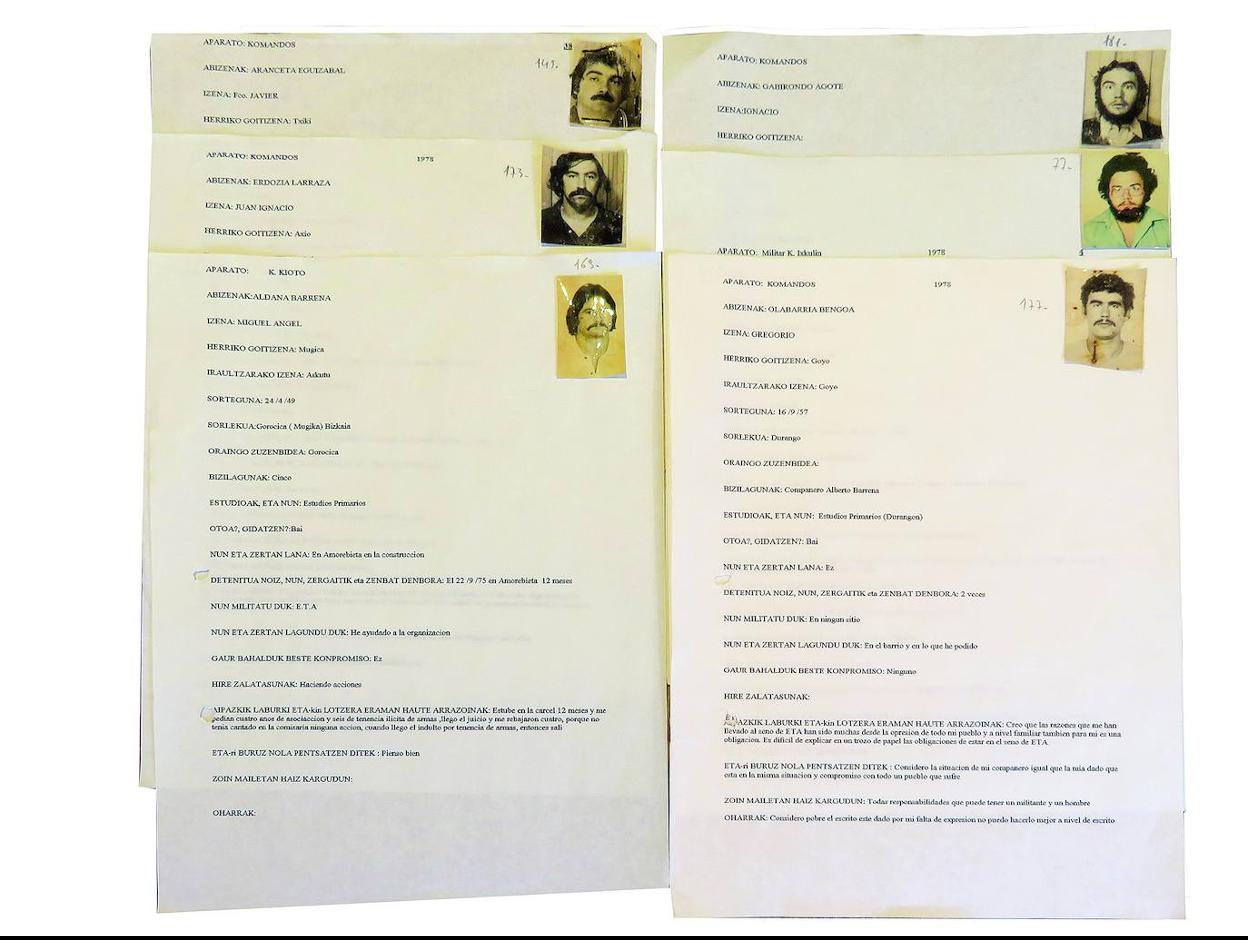 Algunas de las fichas que rellenaban quienes entraban en ETA. 