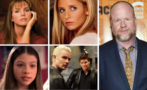 Parte del elenco de Buffy Cazavampiros y su director, Joss Whedon. 