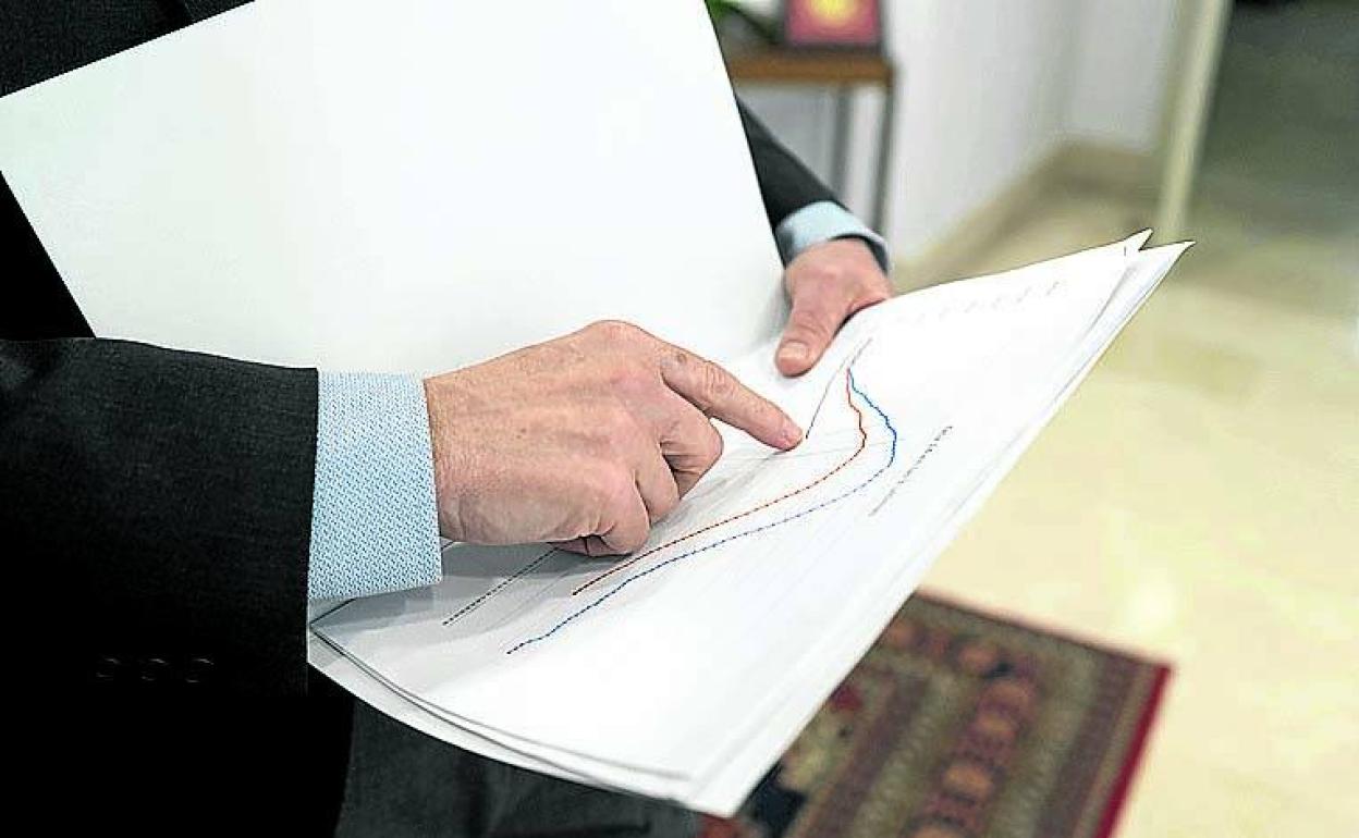 El presidente de la Comisión Técnica del LABI repasa un gráfico. 