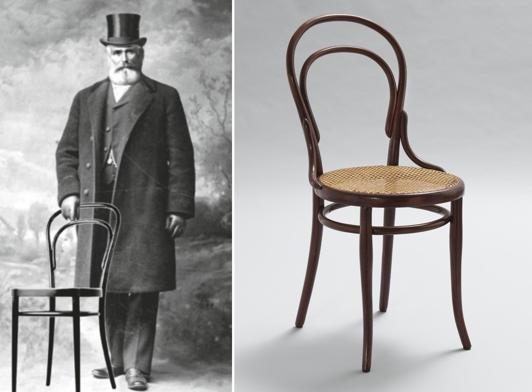 El creador Michael Thonet y su famosa silla nº 14.