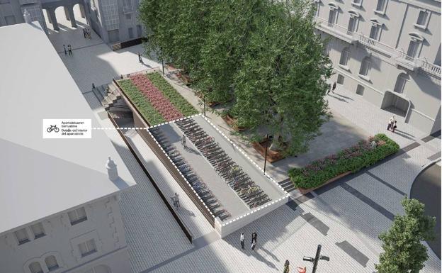 Imagen principal - El centro sumará una nueva plaza y el mayor aparcabicis de Vitoria en 2022