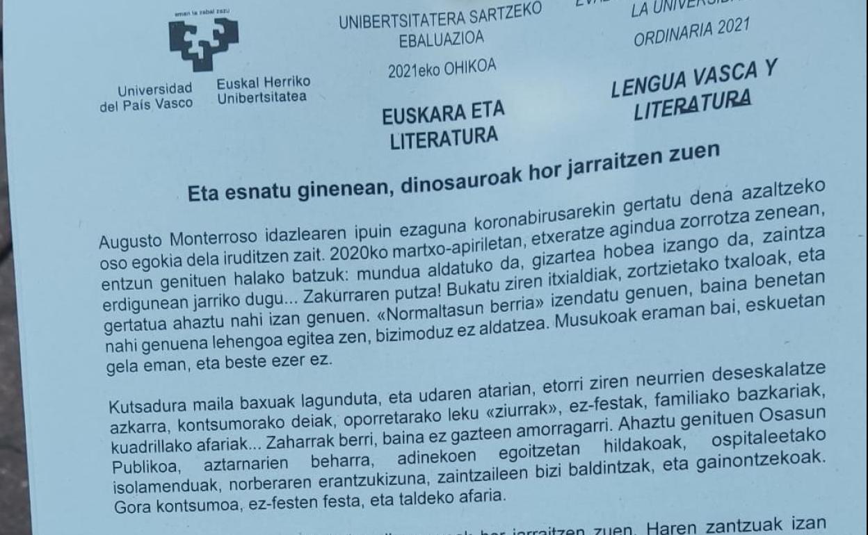 El coronavirus, protagonista del examen de Euskera de Selectividad