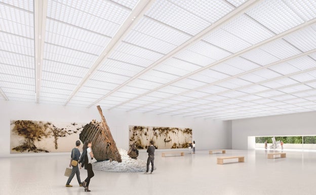 Recreación de la nueva sala de exposiciones, con la terraza al fondo.
