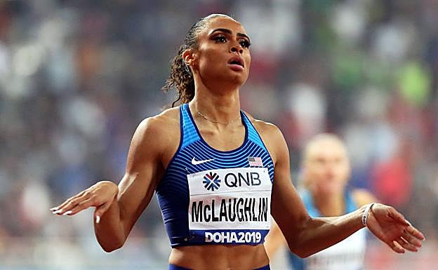 Sydney McLaughlin en la competición de Doha en 2019.