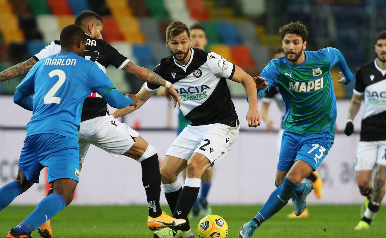 Fernando Llorente, la pasada campaña en un partido con el Udinese ante el Sassuolo. 