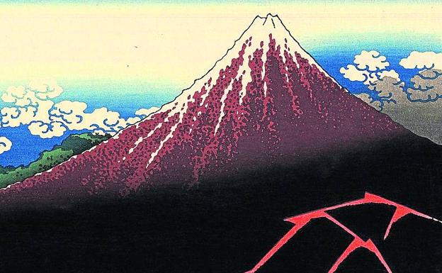 2. 'Tormenta bajo la cumbre'. '36 vistas del monte Fuji'. Hokusai, 1830-1833.