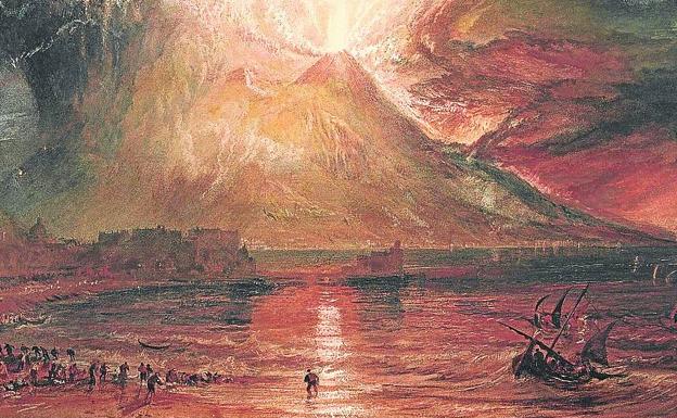 Imagen principal - 3. 'Erupción del Vesubio'. J.M.W. Turner, 1817-1820. 4. 'Vesubio'. Andy Warhol, 1985. 5. 'El cielo en Londres tras la erupción del Krakatoa en Indonesia'. W. Ascroft, c. 1885.