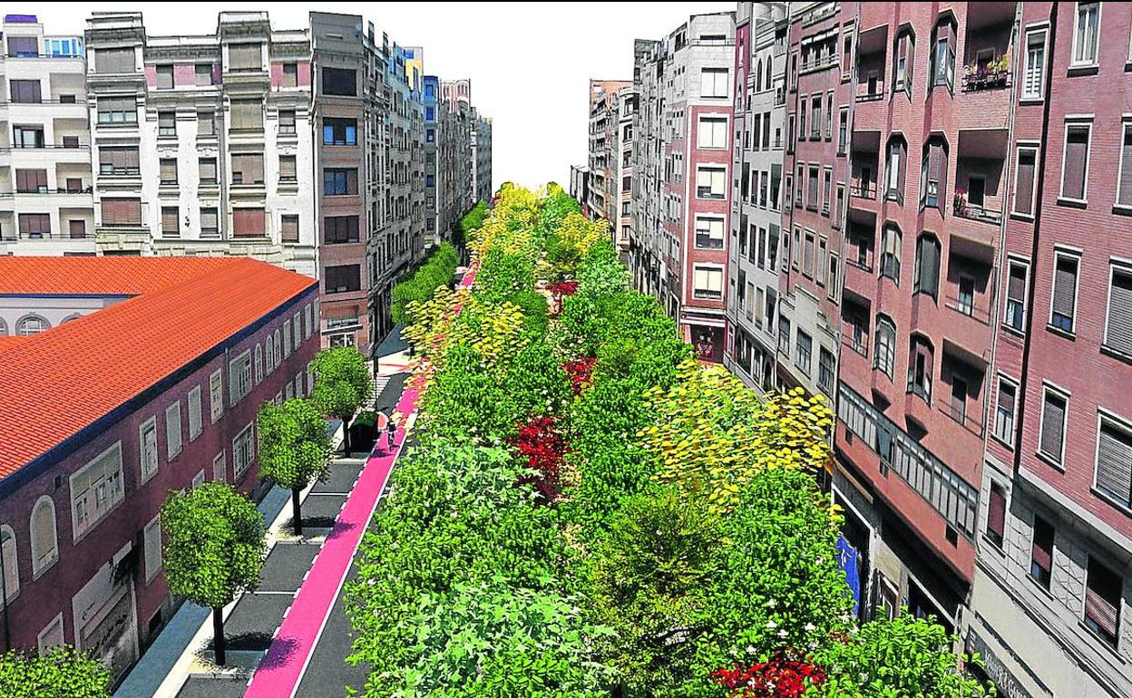 Transformación. El Ayuntamiento convertirá la calle María Díaz de Haro en el primer corredor verde. 