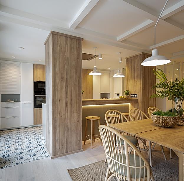 Cocina con barra y comedor