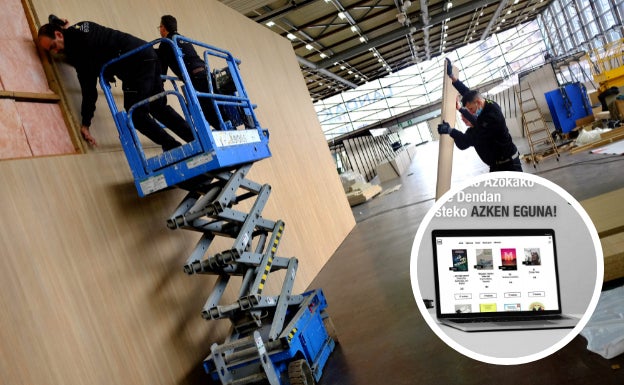 Landako gunean muntaketa lanekin jarraitzen dute. Behean, online dendaren irudi bat.