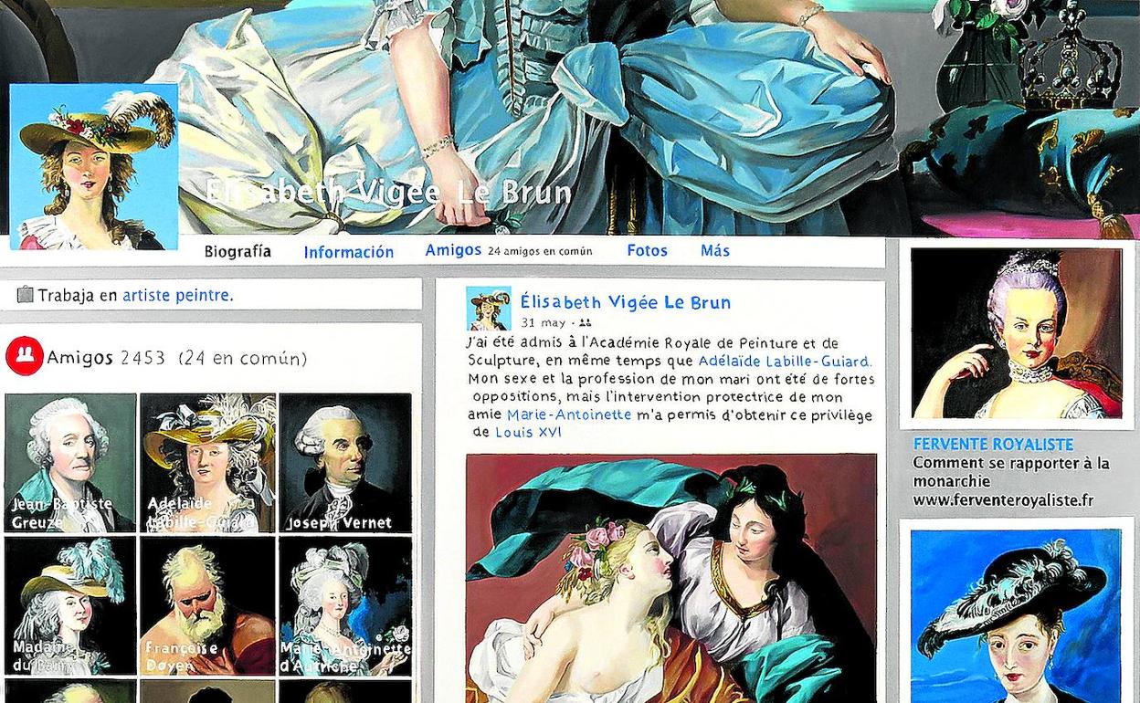 Ana Riaño recrea en un lienzo lo que habría sido un pantallazo de la obra de una artista francesa del siglo XVIII en las redes. 