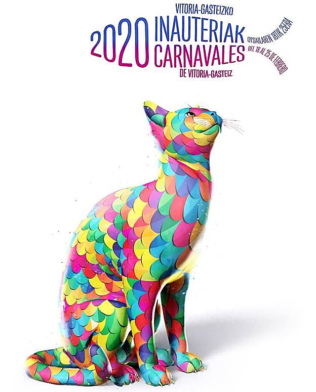 Cartel de los carnavales de Vitoria 2020, obra también de Rubén Lucas. 