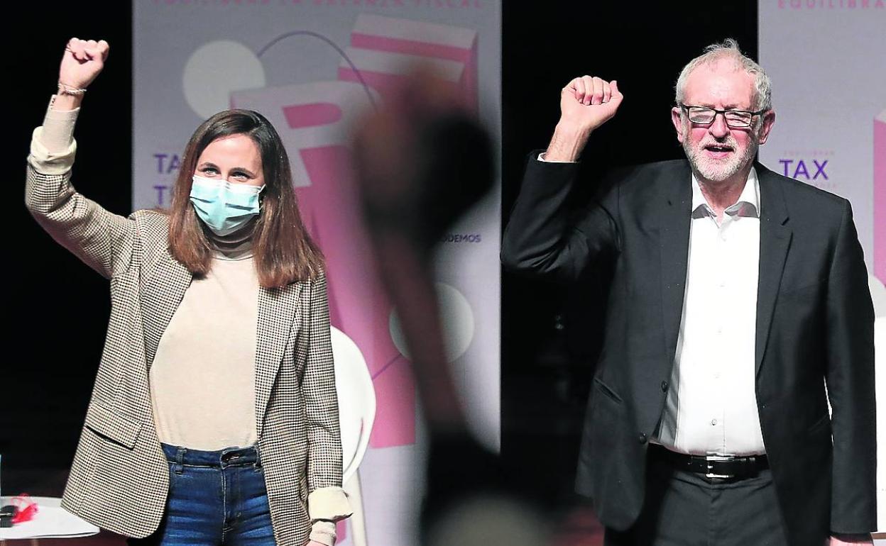 Ione Belarra, en el acto del lunes junto al exlíder laborista británico Jeremy Corbyn. 