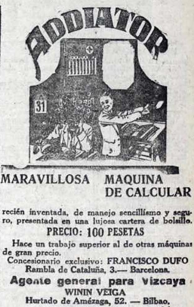 Publicidad de Addiator, «maravillosa máquina de calcular».