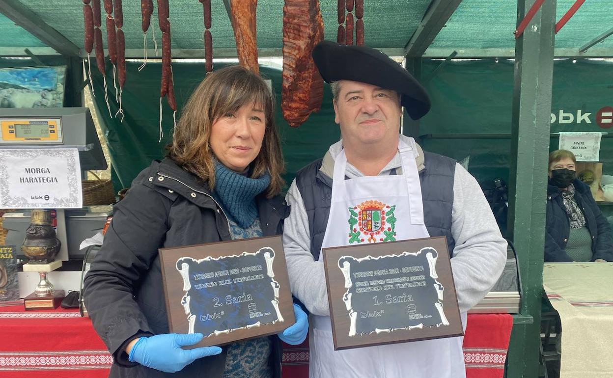 Trabajadores de la carnicería de Mungia, Morga Harategia, ganadora de la txapela al Chacinero Mayor de Euskal Herria 