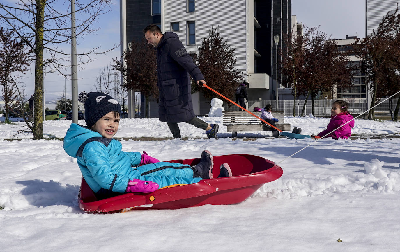 Fotos: Los vitorianos disfrutan de la nieve en los parques de Salburua y Zabalgana