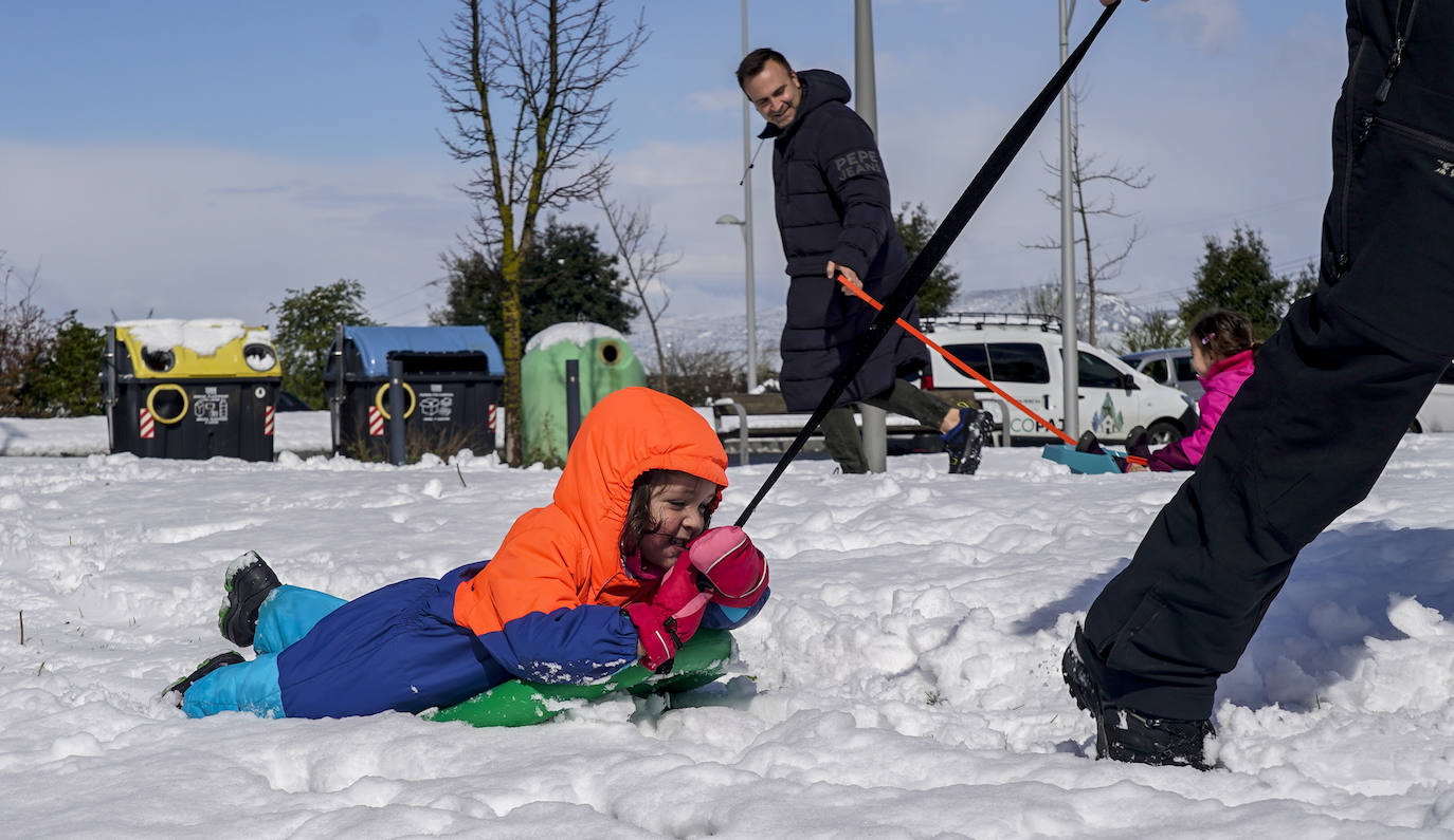 Fotos: Los vitorianos disfrutan de la nieve en los parques de Salburua y Zabalgana