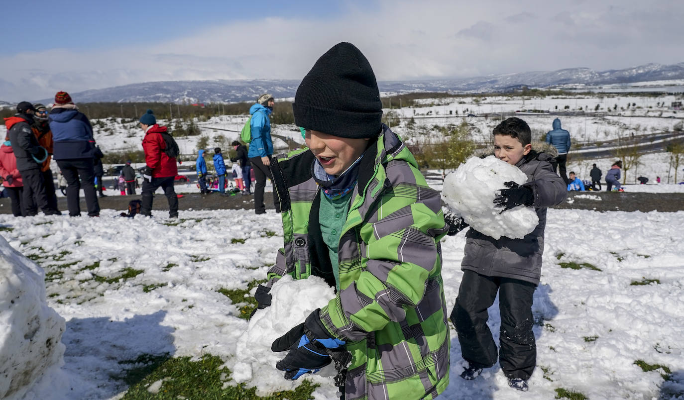 Fotos: Los vitorianos disfrutan de la nieve en los parques de Salburua y Zabalgana