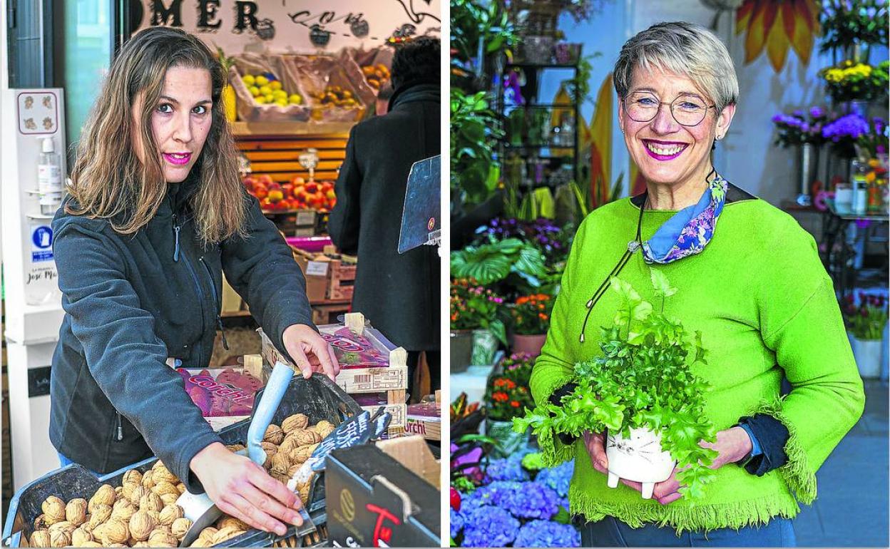 Itziar Ramos, una de las últimas asociadas a Gasteiz On, y Ángela de la Hoz, una de las primeras, representan la evolución de la gran asociación comercial de Vitoria. 