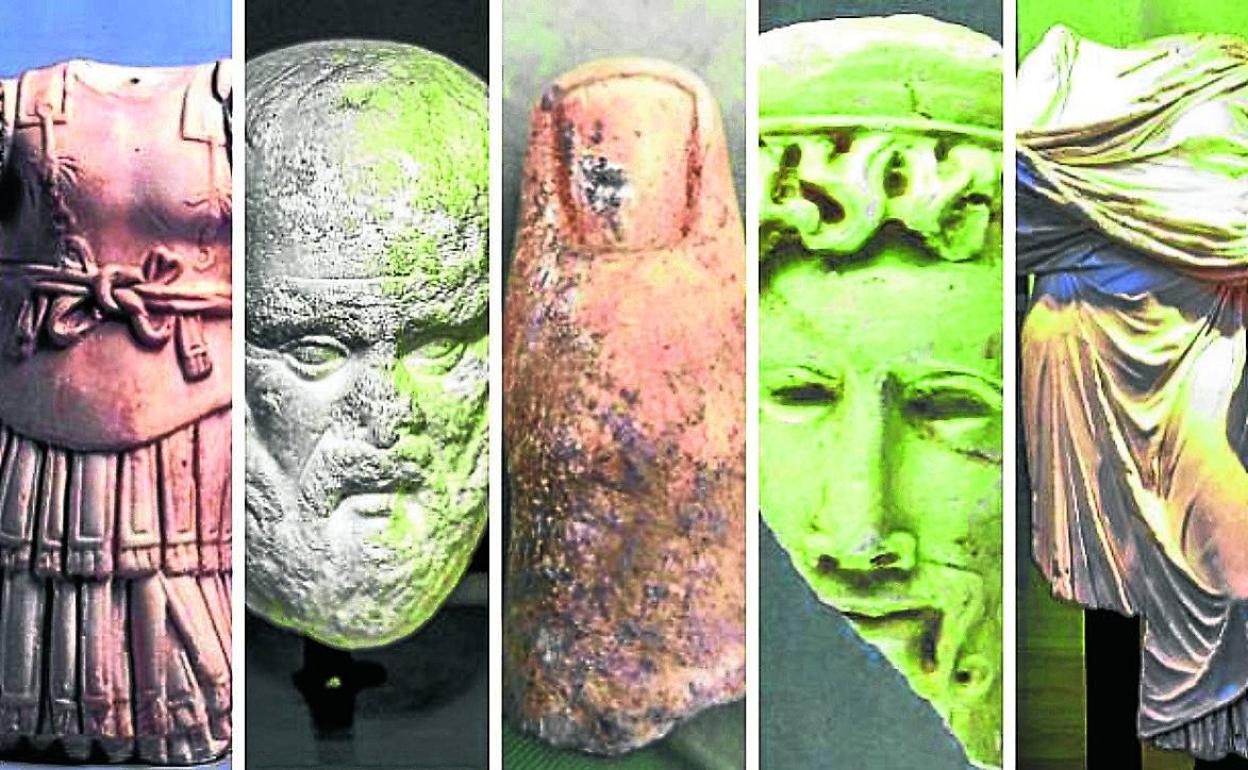 Thoracatos, Sócrates, un pulgar, Baco y la Dama de Iruña, algunos de los mármoles romanos hallados en Álava.