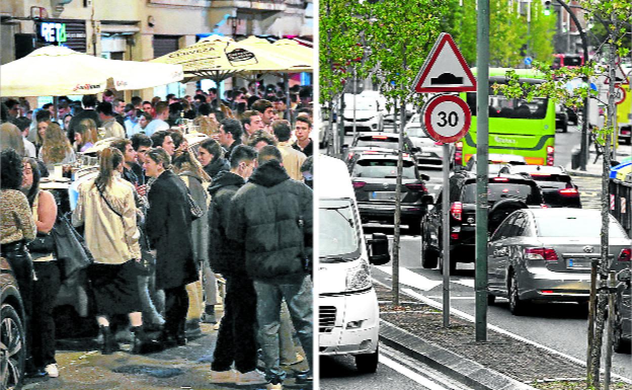 Las zonas de ocio de Bilbao tienen de noche tanto ruido como las de mayor tráfico de día