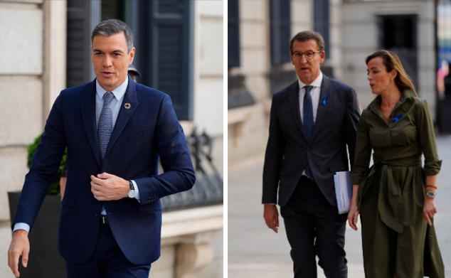 Sánchez y Feijóo, a su llegada al Congreso.