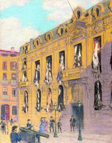 Imagen secundaria 2 - 1. 'Ofrenda en una ermita', de Zubiaurre. 2. 'Mecánica de la arquitectura', de Lazkano. 3. 'El Sitio', de Losada, actual sede la exposición. 