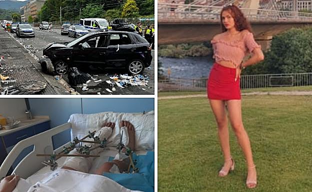 A la derecha, en una foto anterior al incidente. A la izquierda, estado en el que quedó el vehículo y las piernas de la víctima.