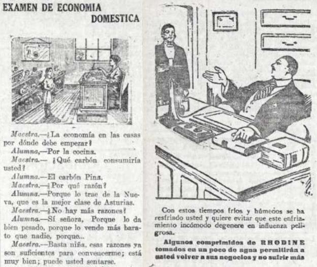 Publicidad del carbón Pina y los comprimidos Rhodine.