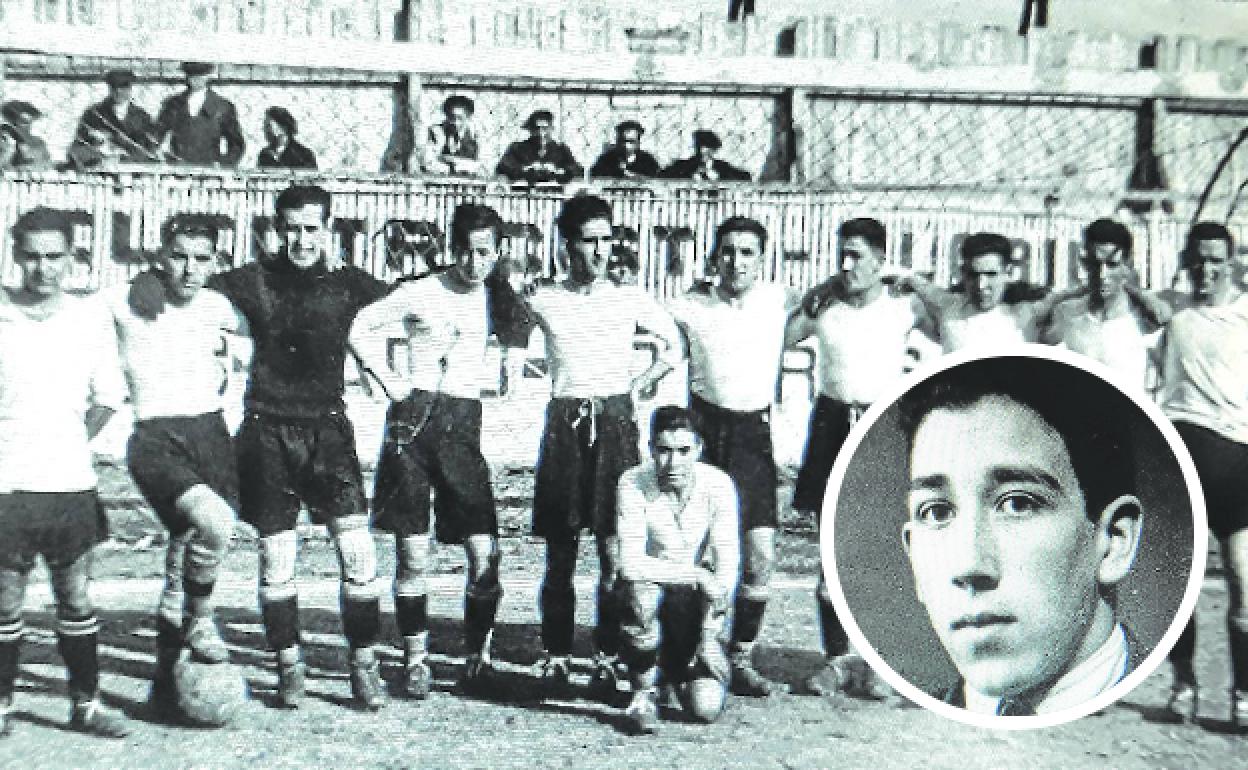 El futbolista Gregorio Oteiza Ortiz de Eribe, con el Alavés en una formación de los años 30 del siglo pasado, un retrato de joven. 