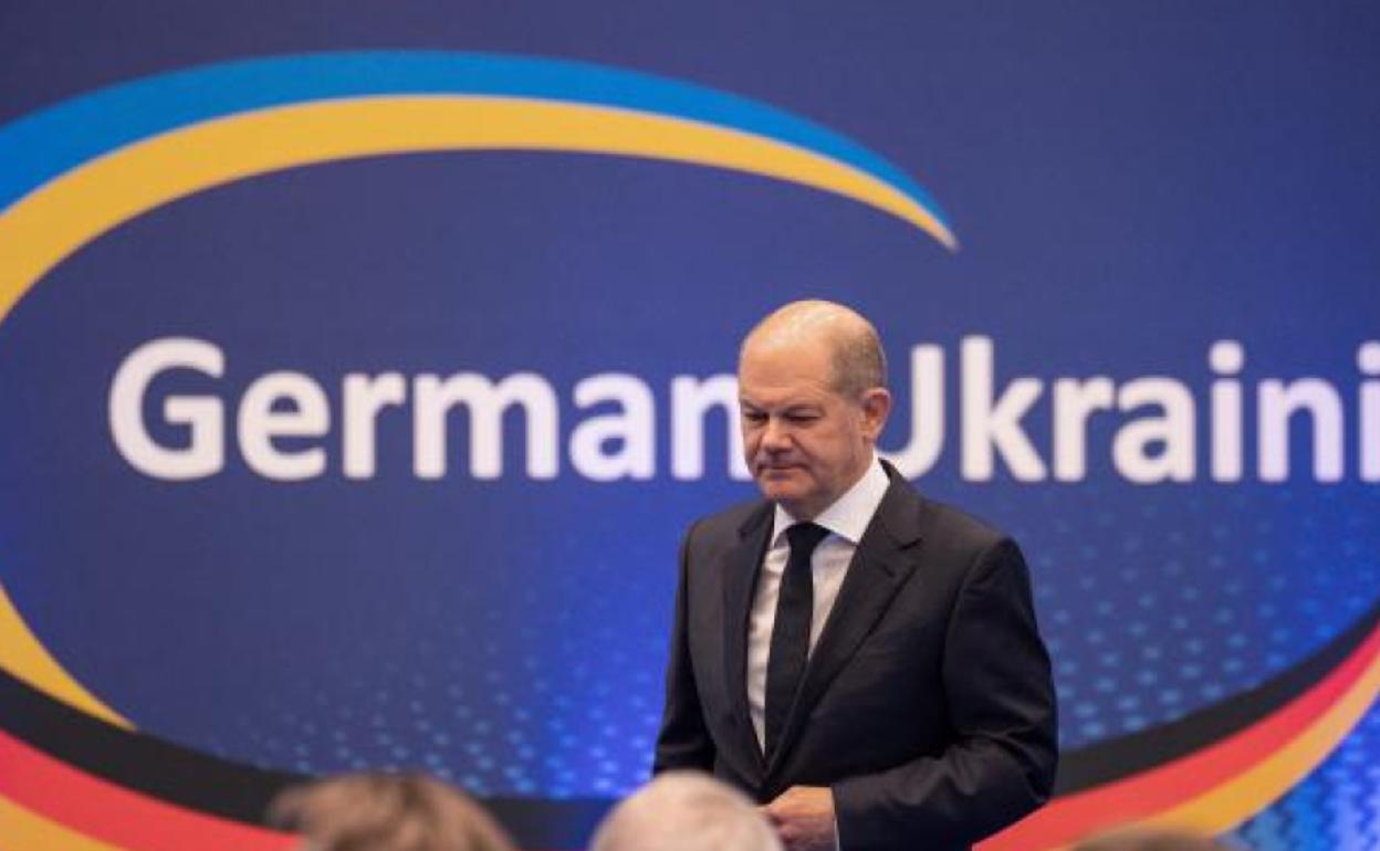 El canciller alemán, Olaf Scholz, durante el foro económico germano-ucraniano celebrado en Berlín. 