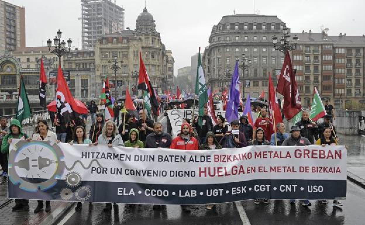 Manifestación de los trabajadores del metal en Bilbao en 2019. 