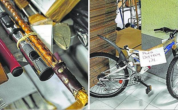 Bastones y otro tipo de piezas usadas en agresiones. Los objetos vuelven a sus dueños, se destruyen o se subastan.