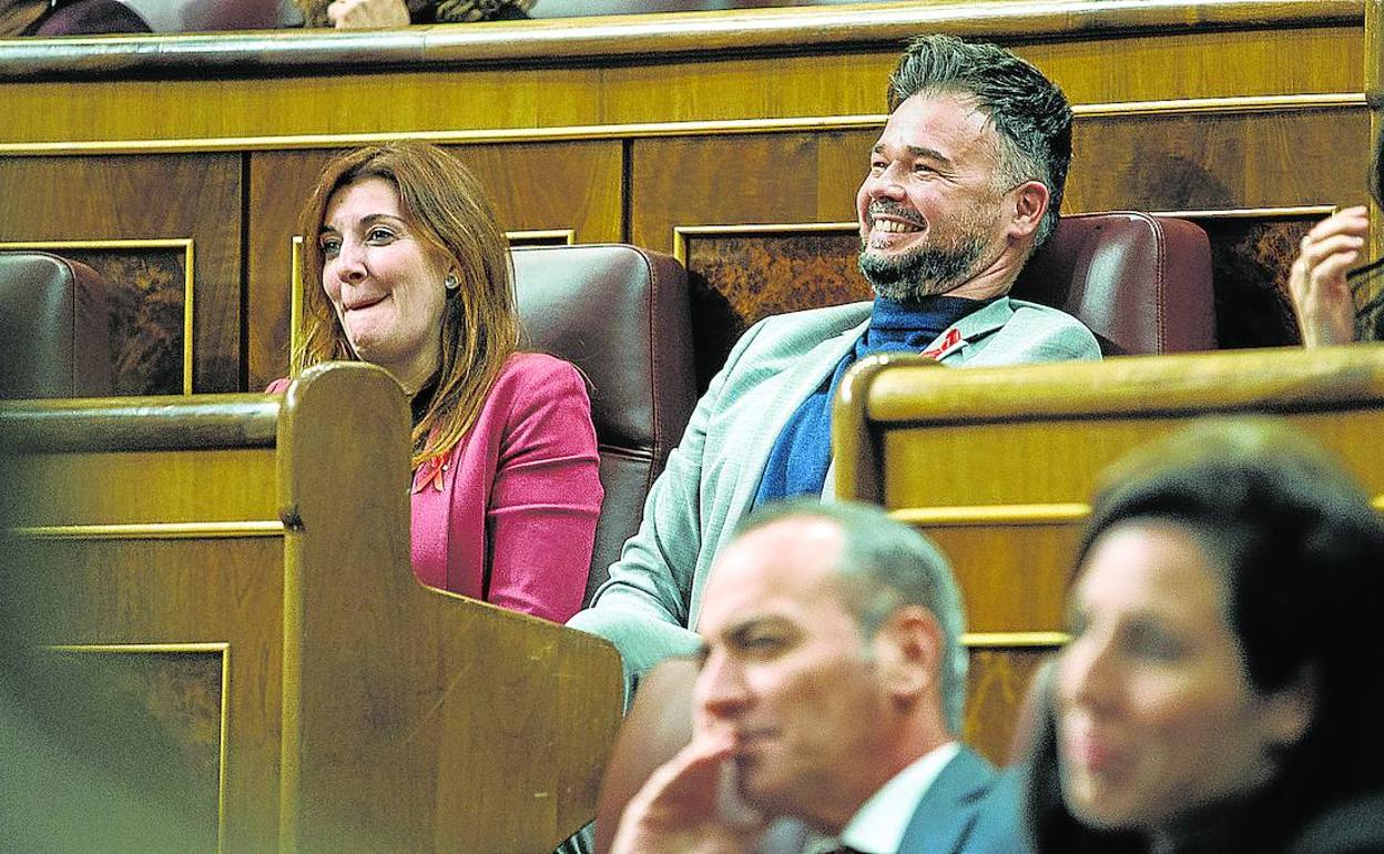 El portavoz de ERC en el Congreso, Gabriel Rufián, durante un pleno celebrado en la Cámara baja. 