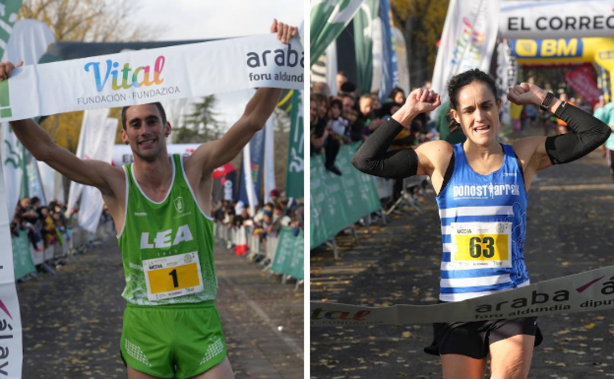 Los ganadores, Herrán y Egia, tras cruzar la línea de meta. 