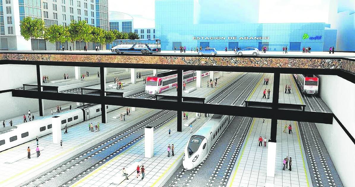 Recreación de la futura estación de Abando, con la alta velocidad en el nivel inferior.