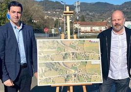 El diputado de Infraestructuras y Desarrollo Territorial, Imanol Pradales, y el alcalde de Sopuerta, Unai Antón, presentan la obra.