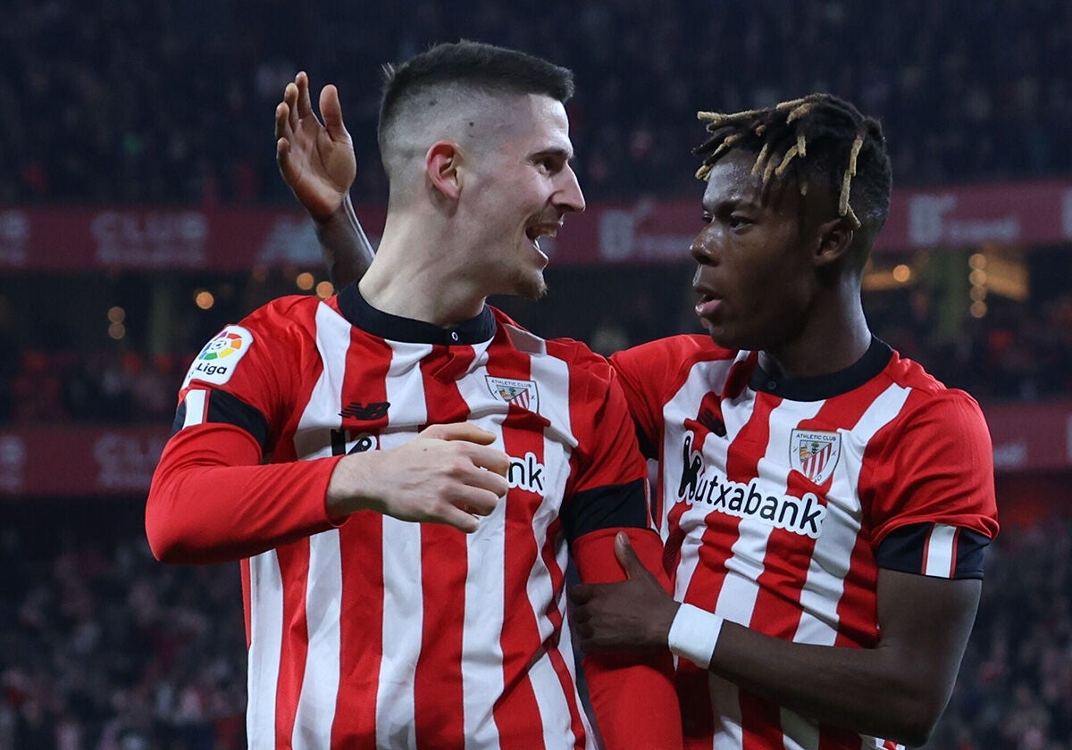 Sancet y Nico Williams celebran un gol con el Athletic.