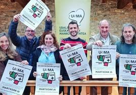 Miren Segurola, UEMAko koordinatzailea; Txutxi-Ariznabarreta, Arrankudiaga-Zolloko alkatea; Leire Ortuoste, Doneztebeko alkatea; Iraitz Lazkano, UEMAko lehendakaria; Jesus Iriondo, Etxebarriako alkatea; eta Gorka Ovejero, Arruazuko alkatea.